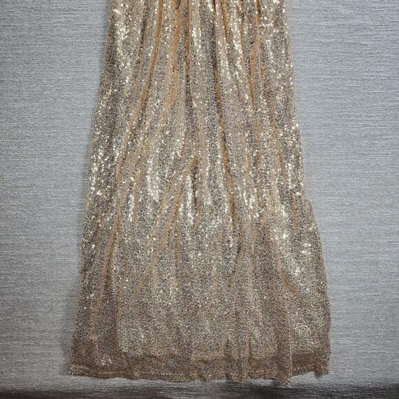 Kate Kasin Evening Gown Womens 8 Gold Sequined V-Neck Formal Prom Bridesmaid New - Picture 9 of 16